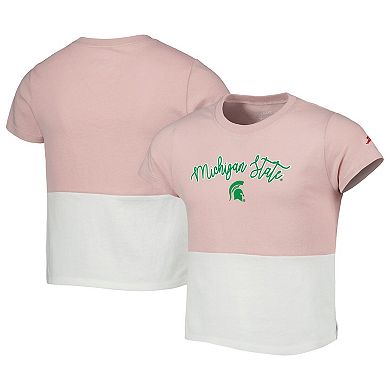 Girls Youth League Collegiate Wear Pink Michigan State Spartans Colorblocked T-Shirt