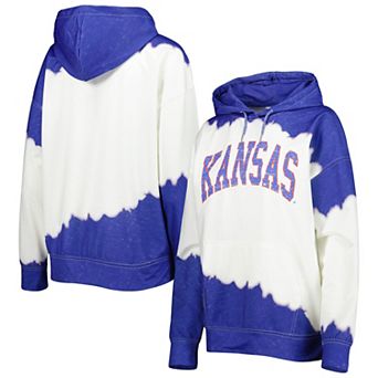 Women's Gameday Couture White/Royal Kansas Jayhawks For the Fun Double Dip-Dyed Pullover Hoodie