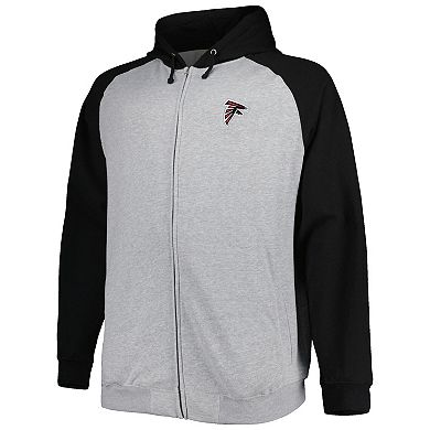 Men's Heather Gray Atlanta Falcons Big & Tall Fleece Raglan Full-Zip Hoodie Jacket