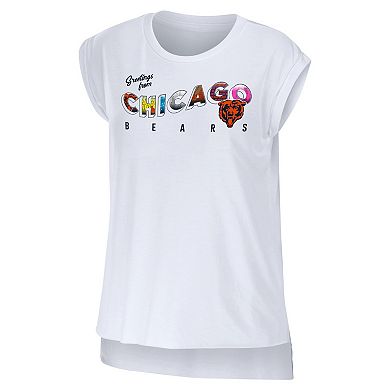 Women's WEAR by Erin Andrews White Chicago Bears Greetings From Muscle T-Shirt