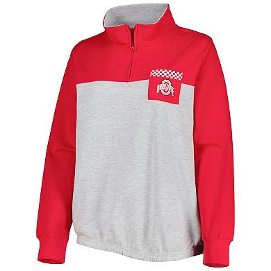 Women's Heather Gray/Scarlet Ohio State Buckeyes Plus Size Sideline to Sideline Quarter-Zip Top
