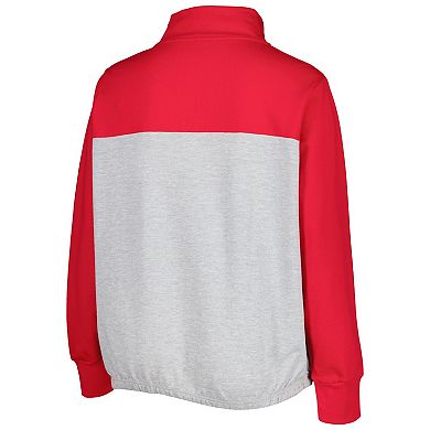 Women's Heather Gray/Scarlet Ohio State Buckeyes Plus Size Sideline to Sideline Quarter-Zip Top