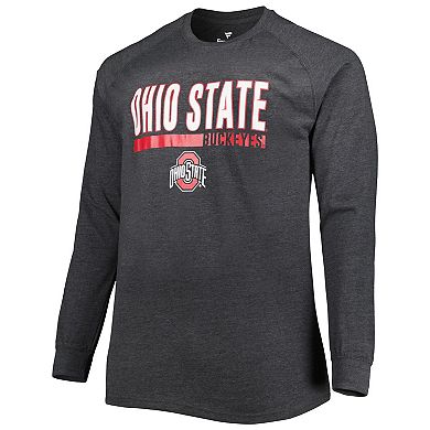 Men's Heather Charcoal Ohio State Buckeyes Big & Tall Two-Hit Raglan ...