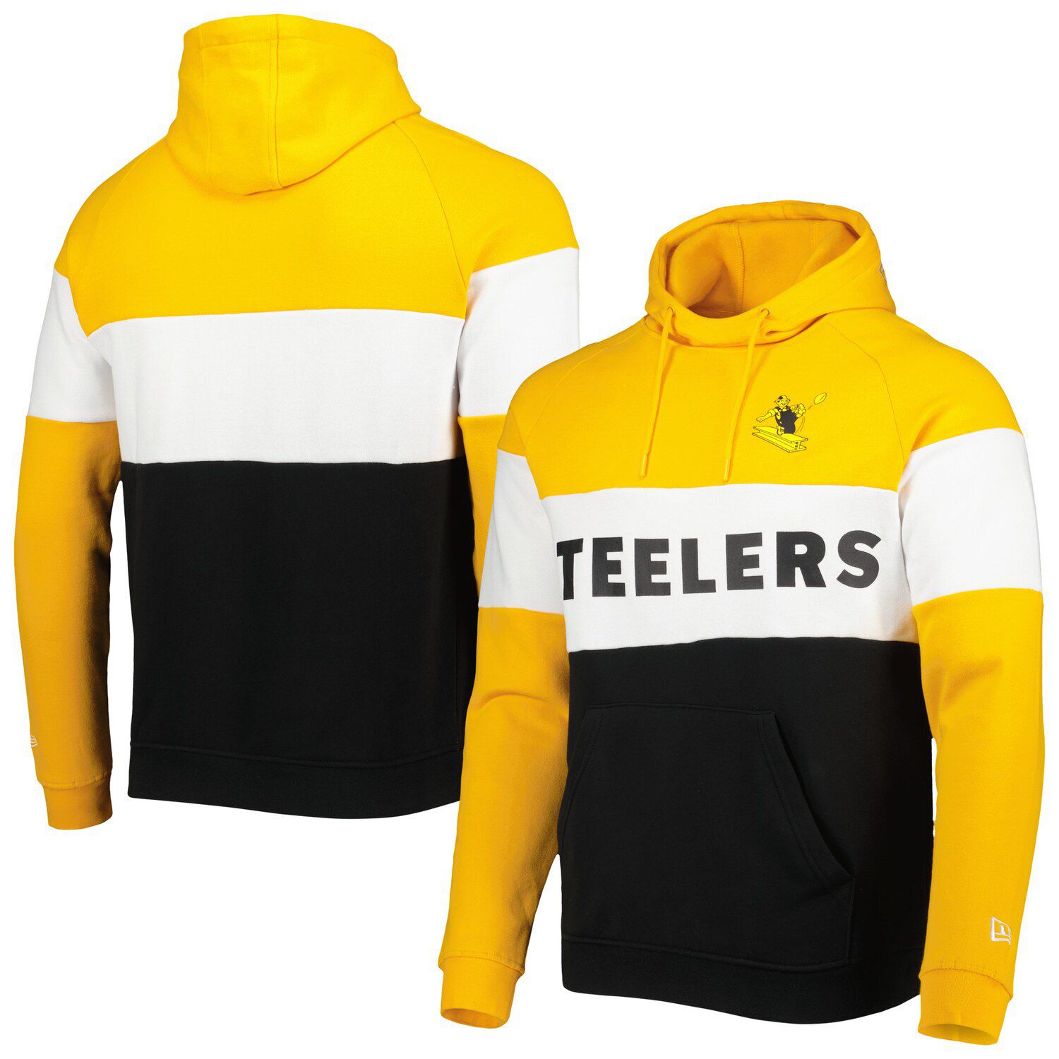 Men's New Era Gold/Black Pittsburgh Steelers Big & Tall League Raglan  Quarter-Zip Hoodie