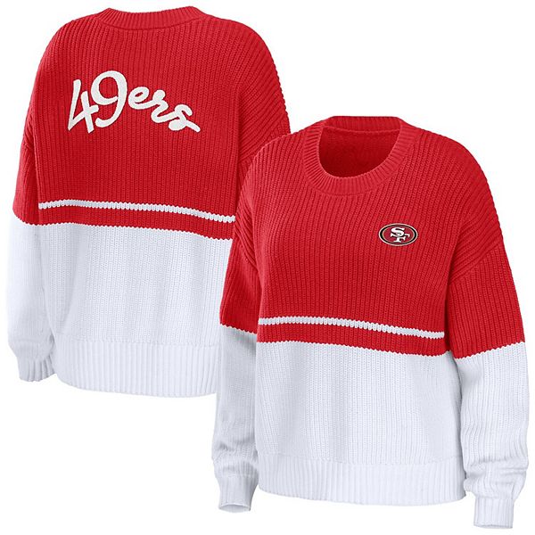 WEAR by Erin Andrews Women's White, Scarlet San Francisco 49ers Pullover  Sweater - Macy's