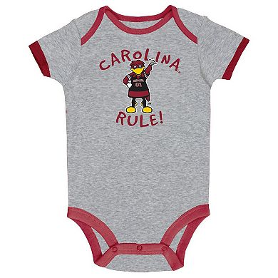 Newborn & Infant Champion Garnet/Heather Gray/White South Carolina Gamecocks Three-Pack Bodysuit Set