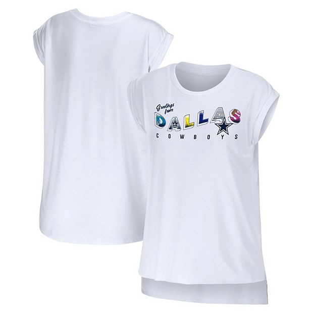 Women's WEAR by Erin Andrews White Dallas Cowboys Greetings From Muscle T- Shirt