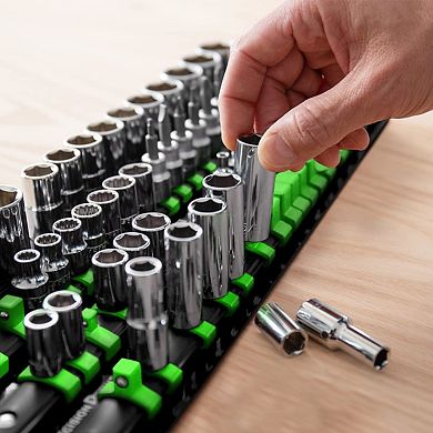 Precision Defined Portable Tool Socket Organizer Tray 1/4-inch, 3/8-inch, 1/2-inch Green - 80 Socket