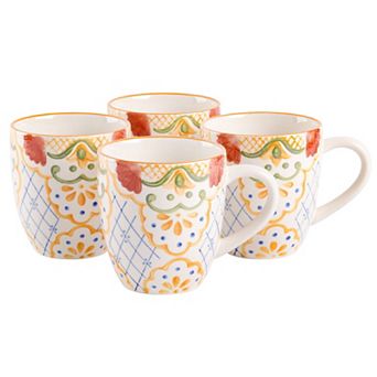 Laurie Gates Tierra Mosaic 4 pc 17.4 Ounce Hand Painted Stoneware Mug Set