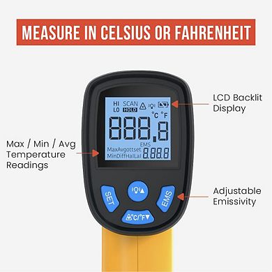 Chef Pomodoro Infrared Digital Thermometer For Cooking, Backlit Lcd Display, -58℉～1022℉ (-50℃～550℃)
