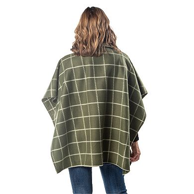 Women's Linda Anderson Bridget High Neck Four Button Green Fleece Cozy Coat Cape