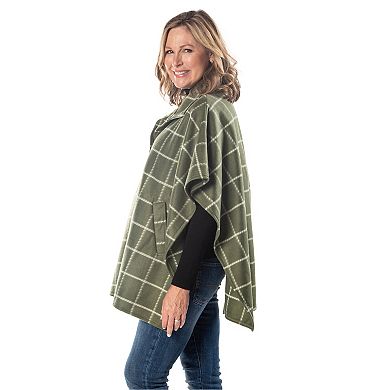 Women's Linda Anderson Bridget High Neck Four Button Green Fleece Cozy Coat Cape
