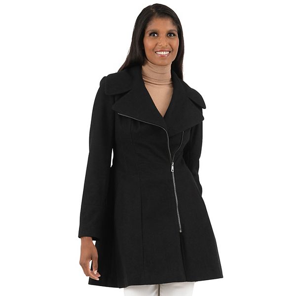 Asymmetrical Wool Coat in Black, Winter Coat Women, Wool Coat