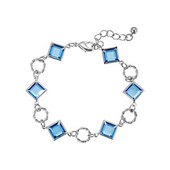 1928 Silver Tone Light Blue Crystal Bracelet