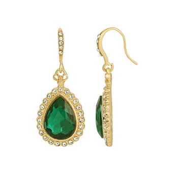 1928 Gold Tone Crystal Teardrop Drop Earrings
