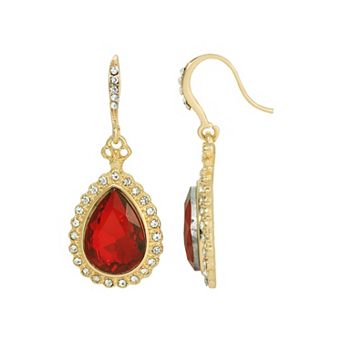 1928 Gold Tone Crystal Teardrop Drop Earrings
