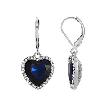 1928 Crystal Heart Leverback Drop Earrings