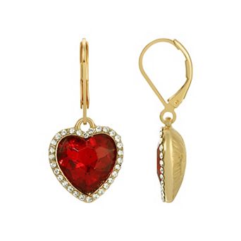 1928 Crystal Heart Leverback Drop Earrings