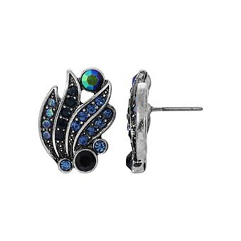 1928 Silver Tone Aurora Borealis Crystal Oxidized Vintage-Inspired Stud Earrings