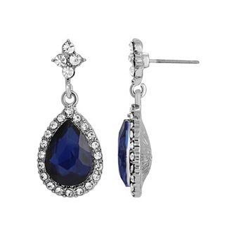 1928 Silver Tone Crystal Teardrop Drop Earrings
