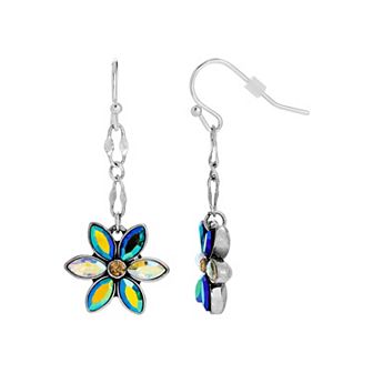 1928 Silver Tone Aurora Borealis Crystal Flower Earrings