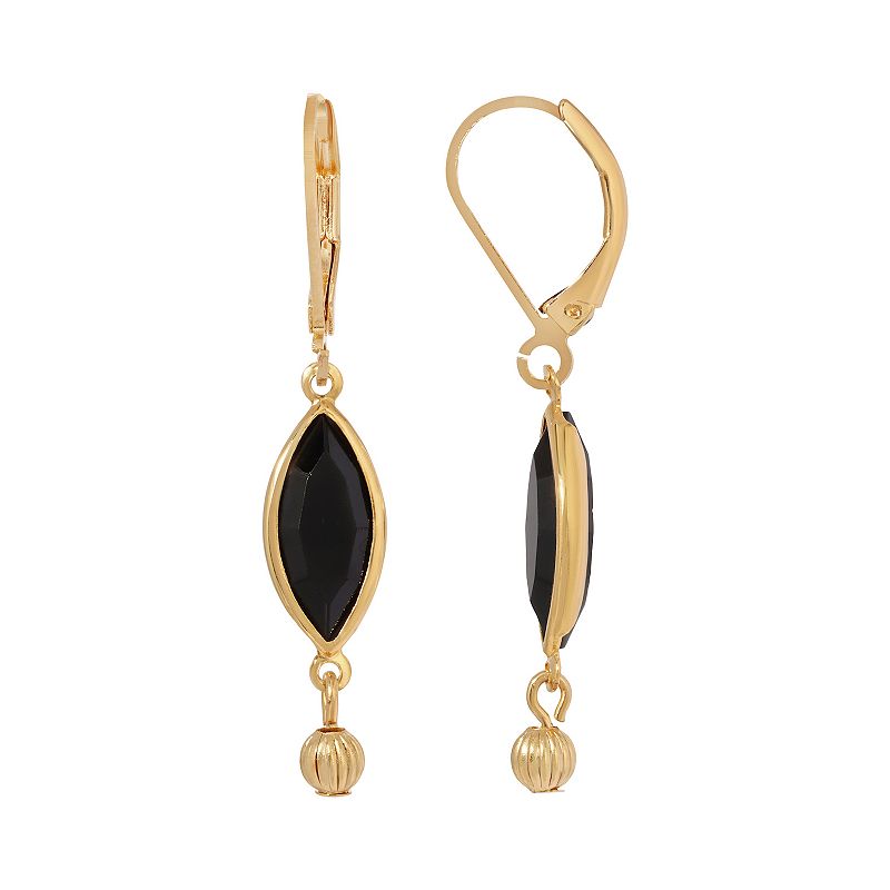 1928 Gold Tone Black Crystal Navette Drop Earrings, Womens