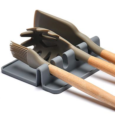 Cheer Collection Silicone Spoon Rest Heat-Resistant Utensil Holder with 4 Slots for Kitchen