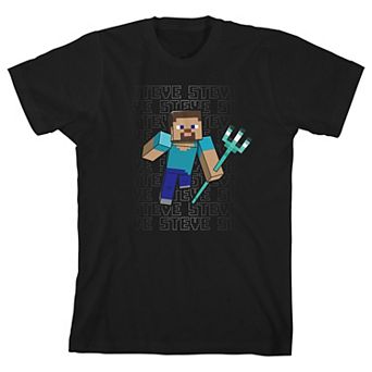 Boys 8-20 Minecraft Steve with Pitchfork Graphic Tee