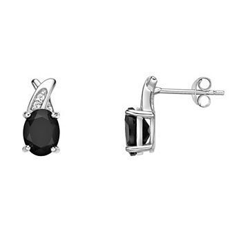 Gemminded Sterling Silver Black Onyx & Lab-Created White Sapphire Earrings