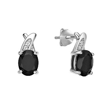 Gemminded Sterling Silver Black Onyx & Lab-Created White Sapphire Earrings