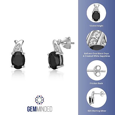 Gemminded Sterling Silver Black Onyx & Lab-Created White Sapphire Earrings