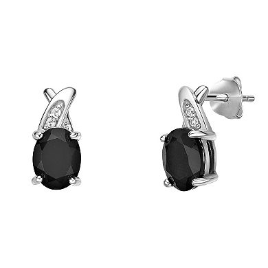 Gemminded Sterling Silver Black Onyx & Lab-Created White Sapphire Earrings