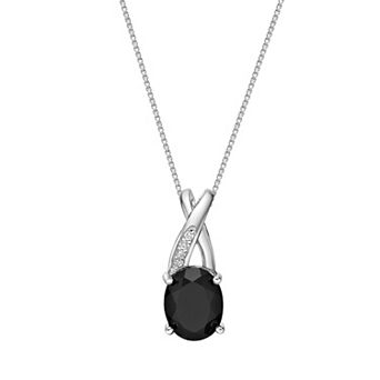 Gemminded Sterling Silver Black Onyx & Lab-Created White Sapphire Pendant Necklace