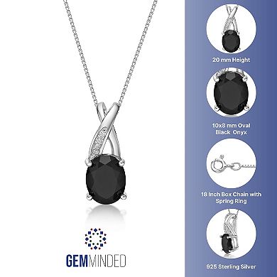Gemminded Sterling Silver Black Onyx & Lab-Created White Sapphire Pendant Necklace