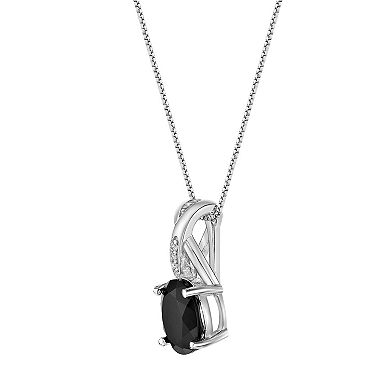 Gemminded Sterling Silver Black Onyx & Lab-Created White Sapphire Pendant Necklace