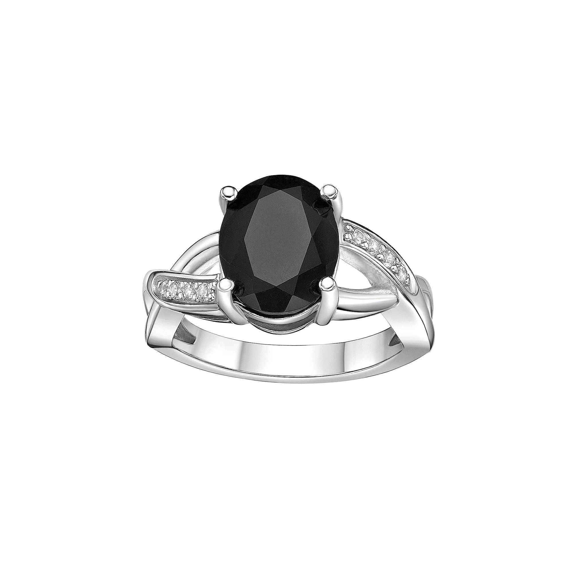 Gemminded Sterling Silver Black Onyx & Lab-Created White Sapphire Ring, Wom