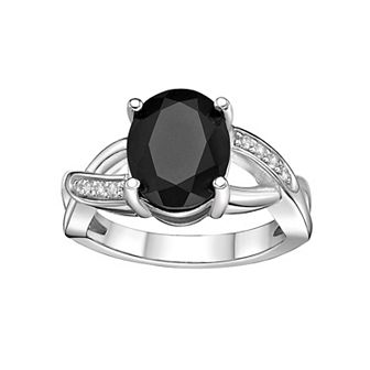 Gemminded Sterling Silver Black Onyx & Lab-Created White Sapphire Ring