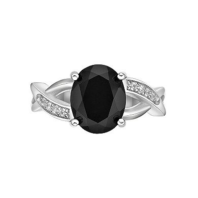 Gemminded Sterling Silver Black Onyx & Lab-Created White Sapphire Ring