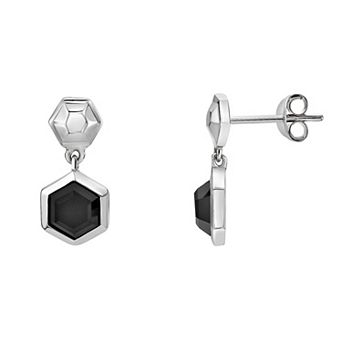 Gemminded Sterling Silver Black Onyx Geometric Earrings