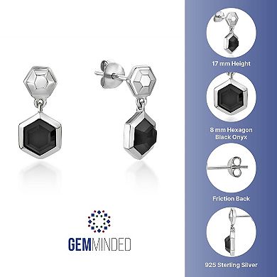 Gemminded Sterling Silver Black Onyx Geometric Earrings