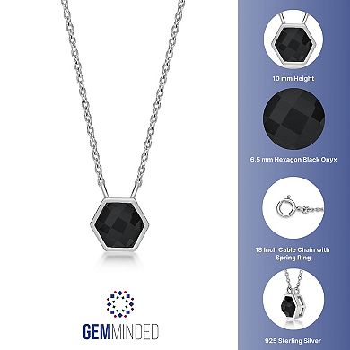Gemminded Sterling Silver Black Onyx Geometric Pendant Necklace