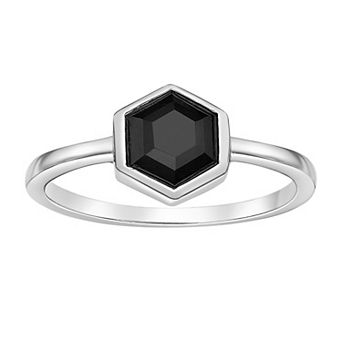 Gemminded Sterling Silver Black Onyx Hexagon Ring