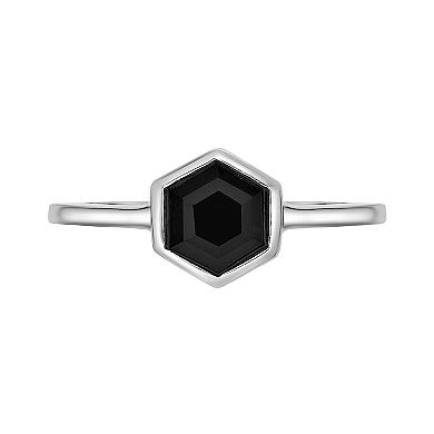 Gemminded Sterling Silver Black Onyx Hexagon Ring