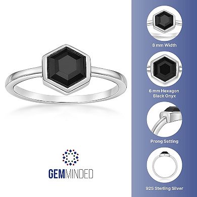 Gemminded Sterling Silver Black Onyx Hexagon Ring