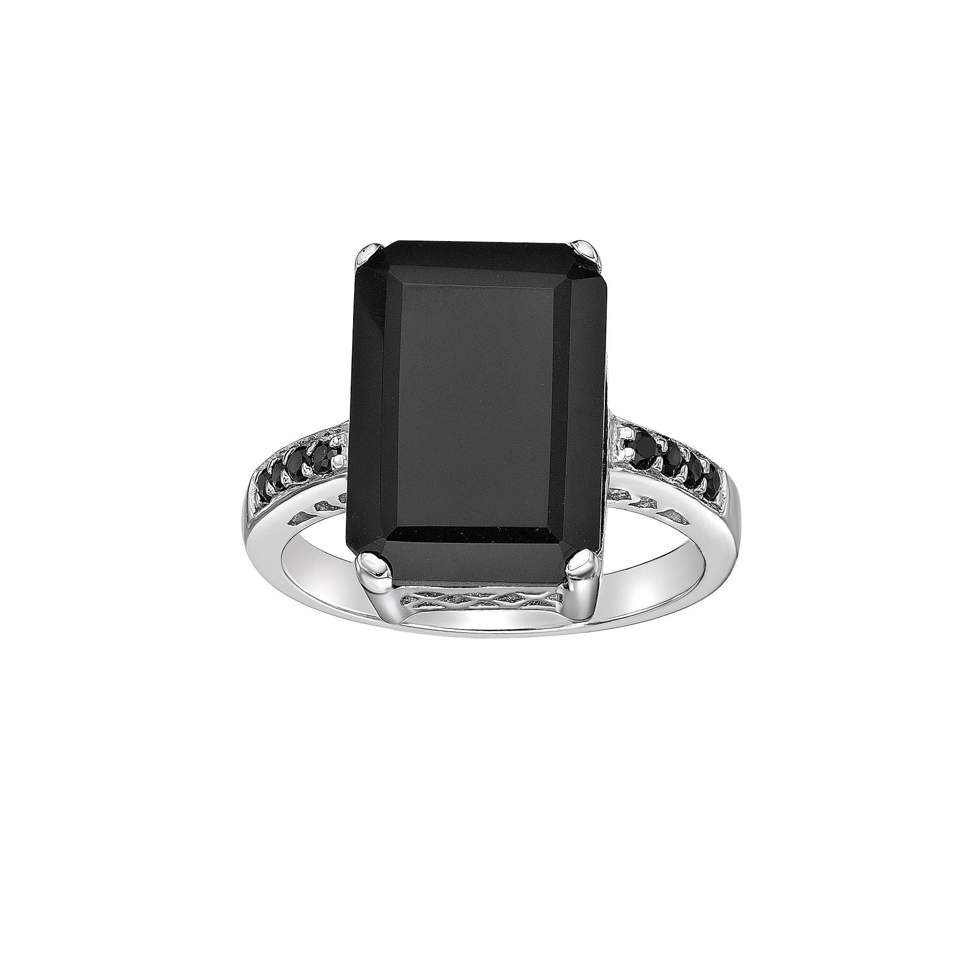 Gemminded Sterling Silver Black Onyx & Black Spinel Ring, Womens, Size: 10