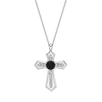 Gemminded Sterling Silver Black Onyx & White Topaz Cross Pendant Necklace