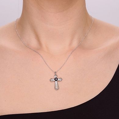 Gemminded Sterling Silver Black Onyx & White Topaz Cross Pendant Necklace