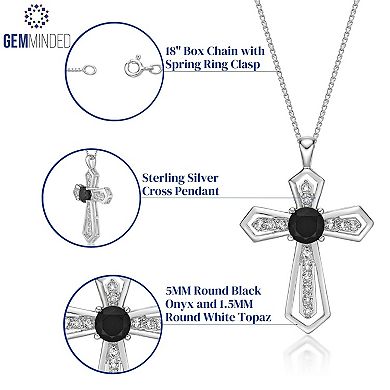 Gemminded Sterling Silver Black Onyx & White Topaz Cross Pendant Necklace