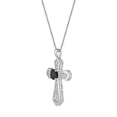 Gemminded Sterling Silver Black Onyx & White Topaz Cross Pendant Necklace