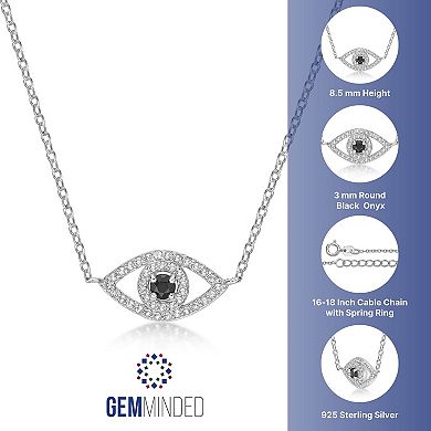 Gemminded Sterling Silver Black Onyx & Lab-Created White Sapphire Evil Eye Pendant Necklace